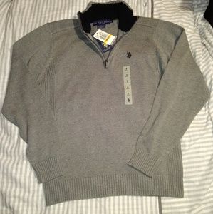 U.S.Polo ASSN. Heather Gray Pullover Knitted 1/4 Zip Sweater W/Faux Fur